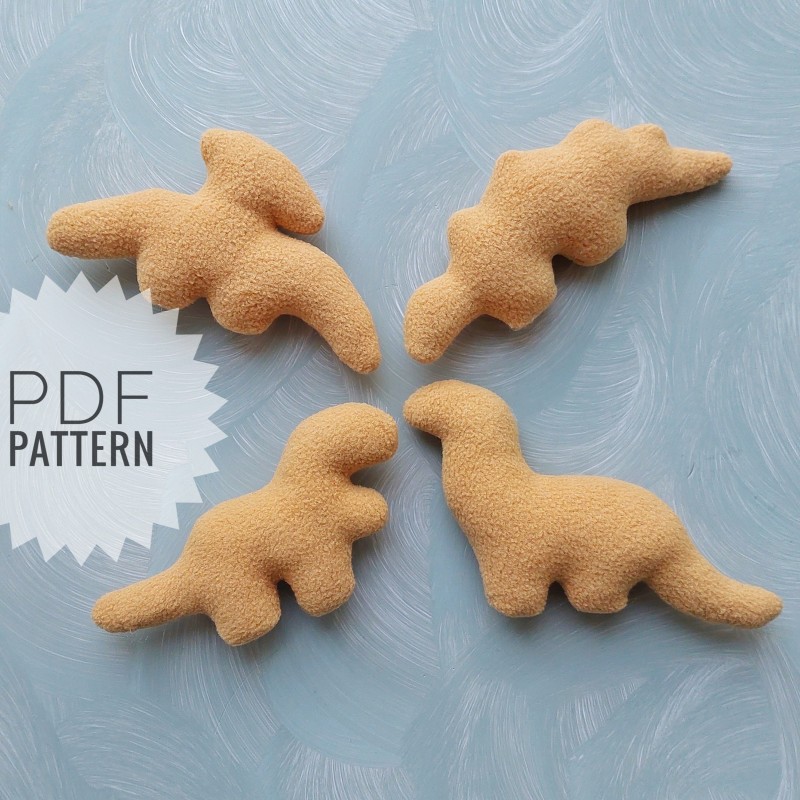 Easy Dino chicken nuggets Pdf pattern sewing tutorial cute stuffed dinosaur pattern dino gecor