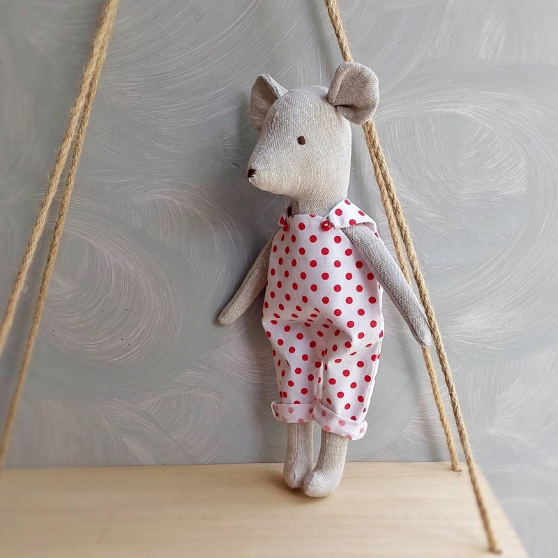 Mouse stuffed doll in romper 10" pattern and tutorial, mouse pattern, for baby, eco toy sewing pattern, stuffed animal pattern, easy pattern