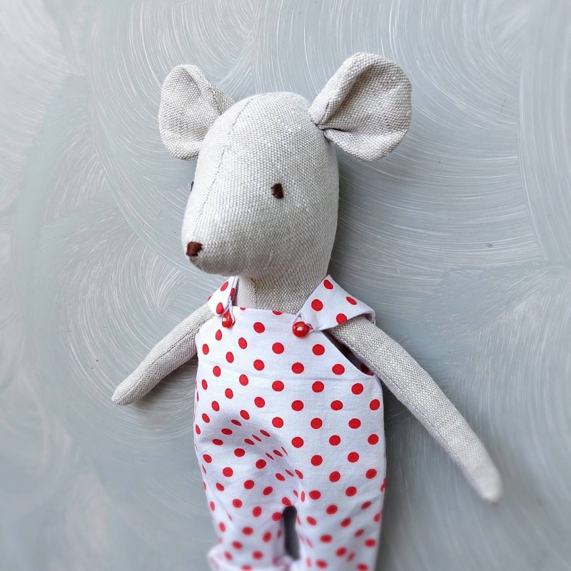 Mouse stuffed doll in romper 10" pattern and tutorial, mouse pattern, for baby, eco toy sewing pattern, stuffed animal pattern, easy pattern