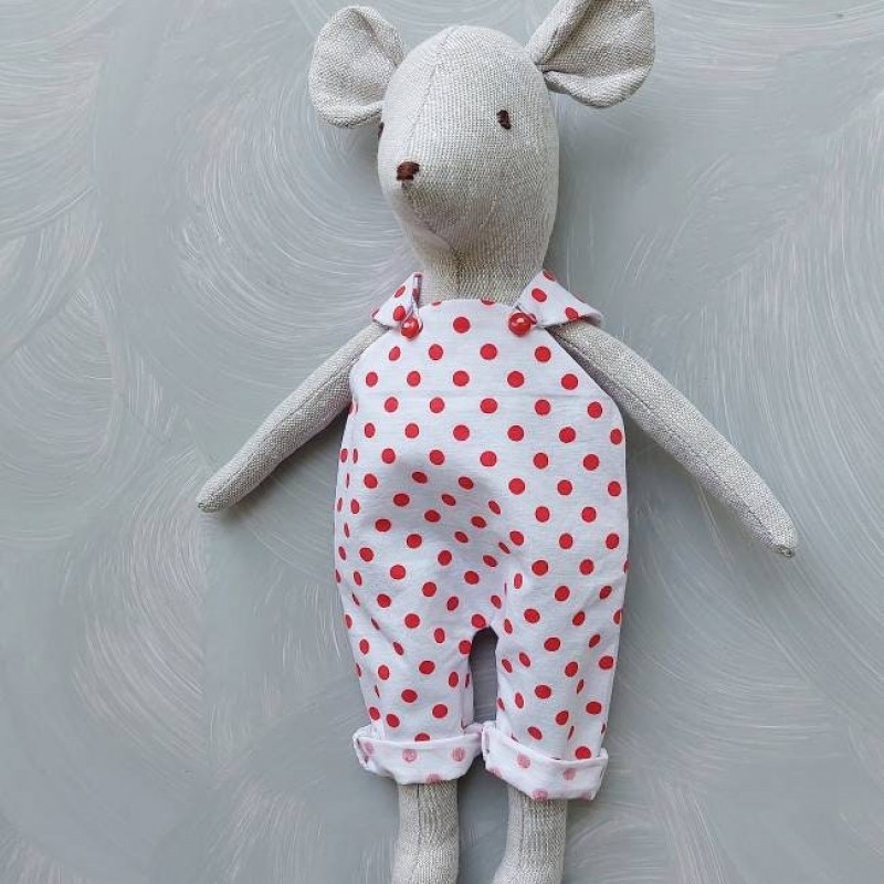 Mouse stuffed doll in romper 10" pattern and tutorial, mouse pattern, for baby, eco toy sewing pattern, stuffed animal pattern, easy pattern