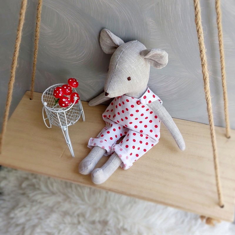 Mouse stuffed doll in romper 10" pattern and tutorial, mouse pattern, for baby, eco toy sewing pattern, stuffed animal pattern, easy pattern