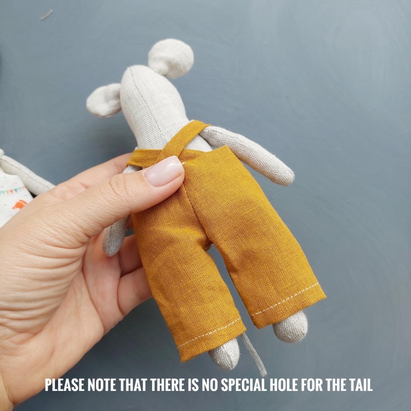 Dress and Jumpsuit for stuffed animal toy 6", pdf pattern and tutorial, mice clothes