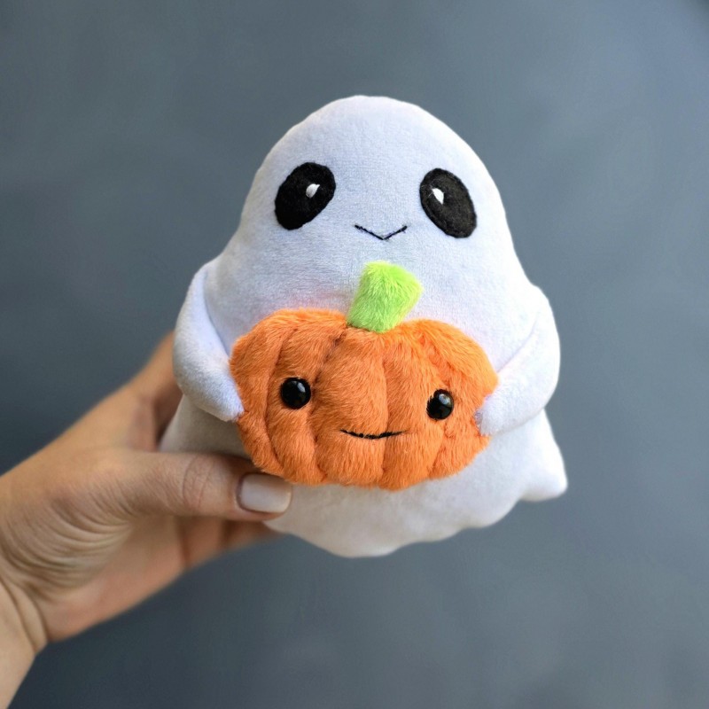 Ghost with pumpkin sewing pattern, 6 inches ghost pattern, funny halloween stuffed toy, halloween plushie, handmade halloween